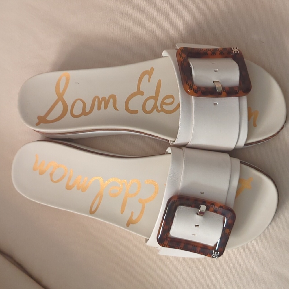 Sam Edelman Ariane Leather Tortoise Ivory Buckle Platform Slide Sandals Women’s